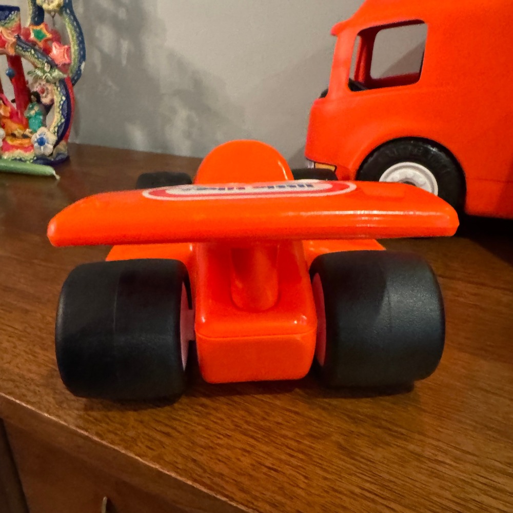 Little Tikes Racing Team Hauler Transport Truck and Race Car Set Orange Vintage - Picture 11 of 13